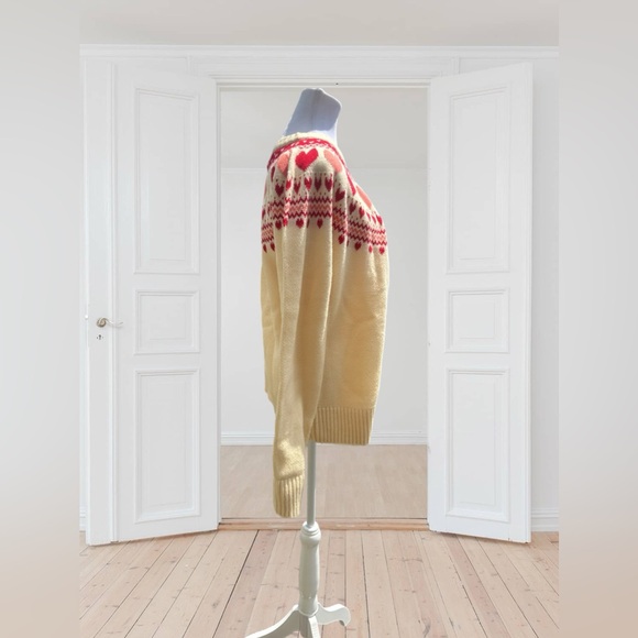 NWT Kiel James Patrick Heartwarmer in Ivory Pink Red Heart Wool Sweater XL - Picture 6 of 12